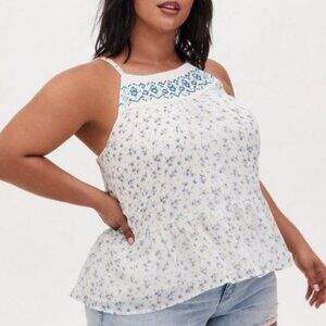 NWT TORRID | Ditsy Floral Crinkle Chiffon Blouse Tank Top Beaded | Sz. 2X